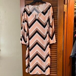 Tacera Asymmetrical Chevron Dress - Peach and Black